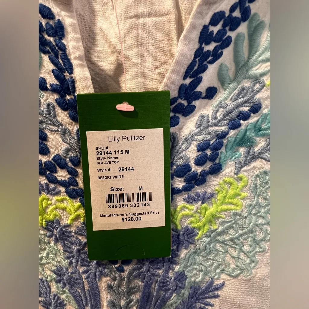 NWT Lily Pulitzer Sea Avenue Embroidered Tunic Top White Size Medium Blouse - Image 7