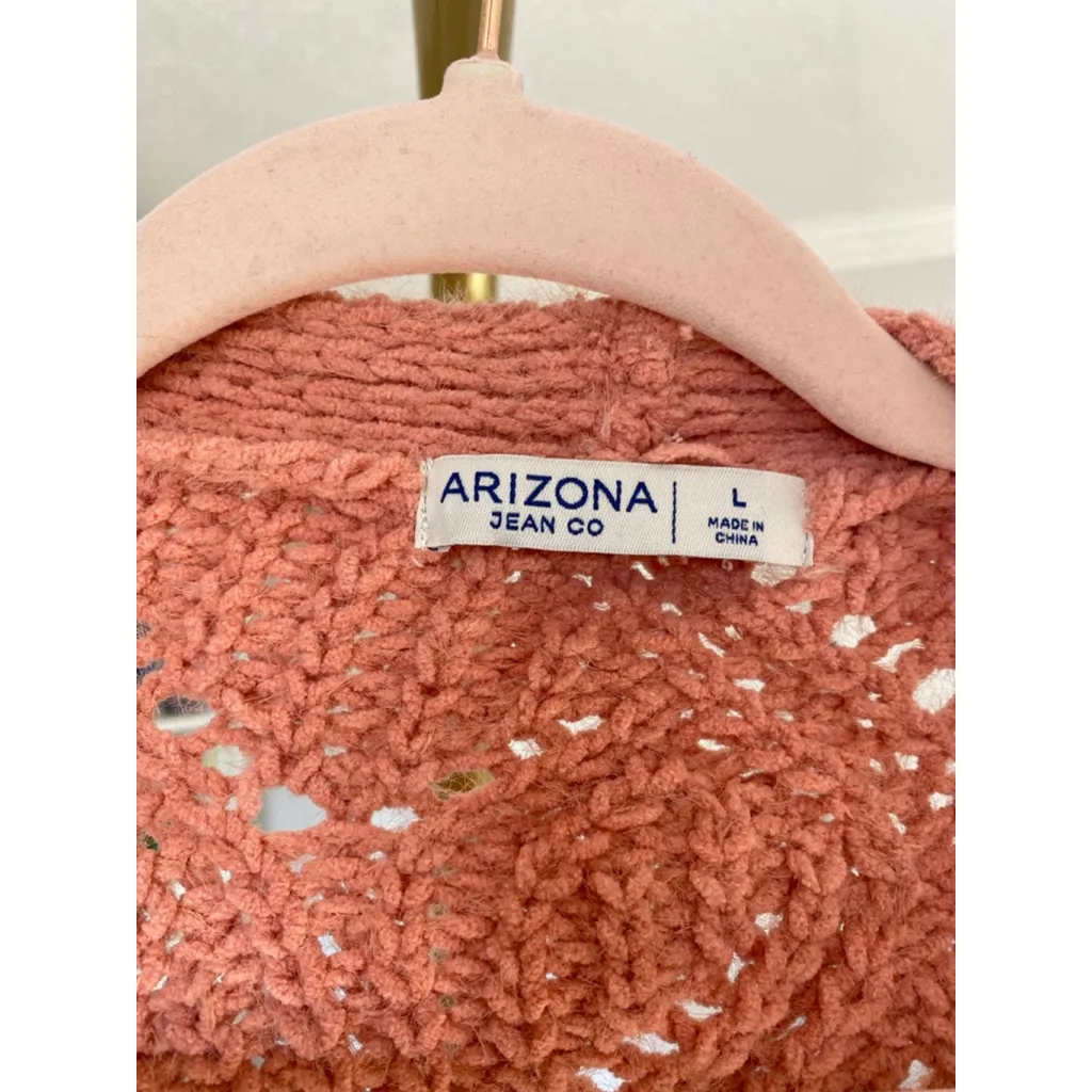 Arizona Jean Co Chunky Knit Cropped Cardigan Cozy Cottagecore Orange Pink L - Image 5