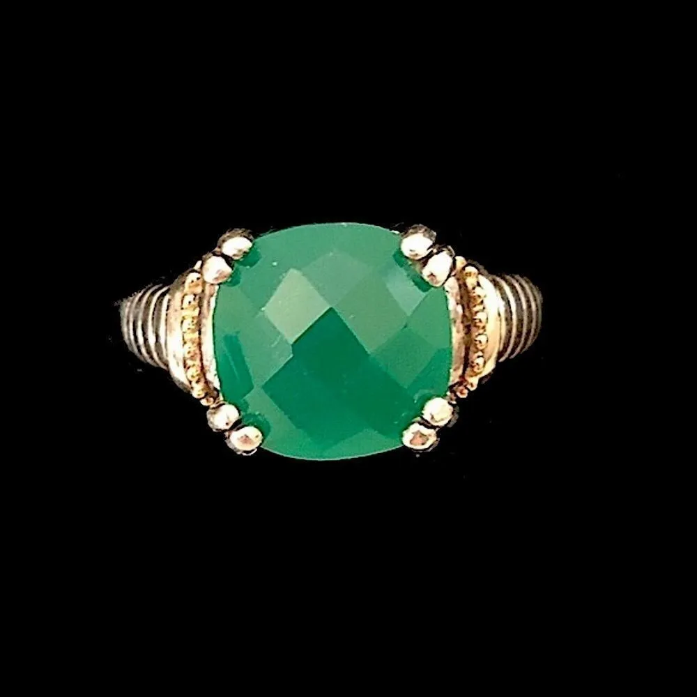 Vintage Sterling Silver & 14k Gold Rare Cushion Cut Jadeite Cocktail Ring Sz 7 - Image 9