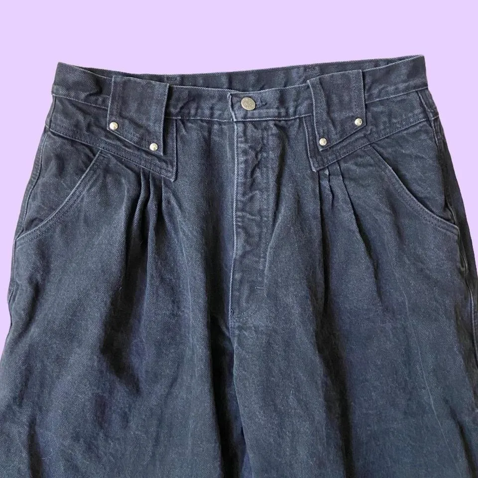 Vintage 80s High waisted pleated black denim jean pants 🔥 Size 16 - Image 2