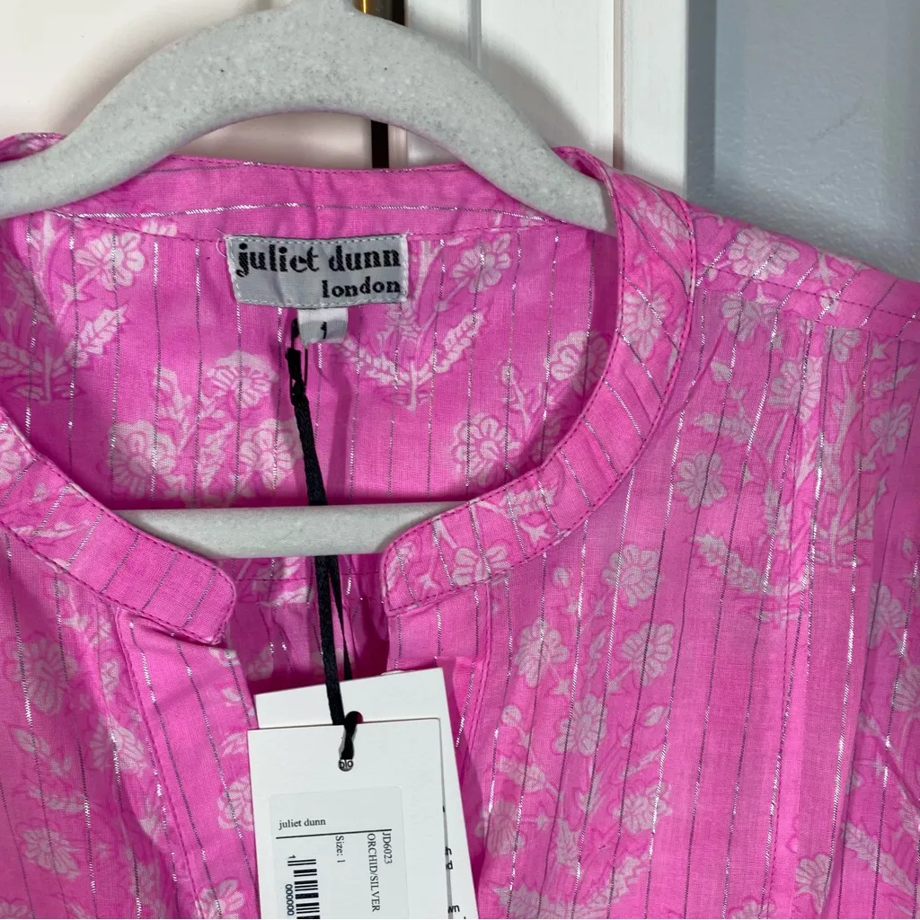 Tuckernuck Juliet Dunn Orchid Small Flower Lurex Flared Sleeve Dress‎ sz 1 Small Pink - Image 6