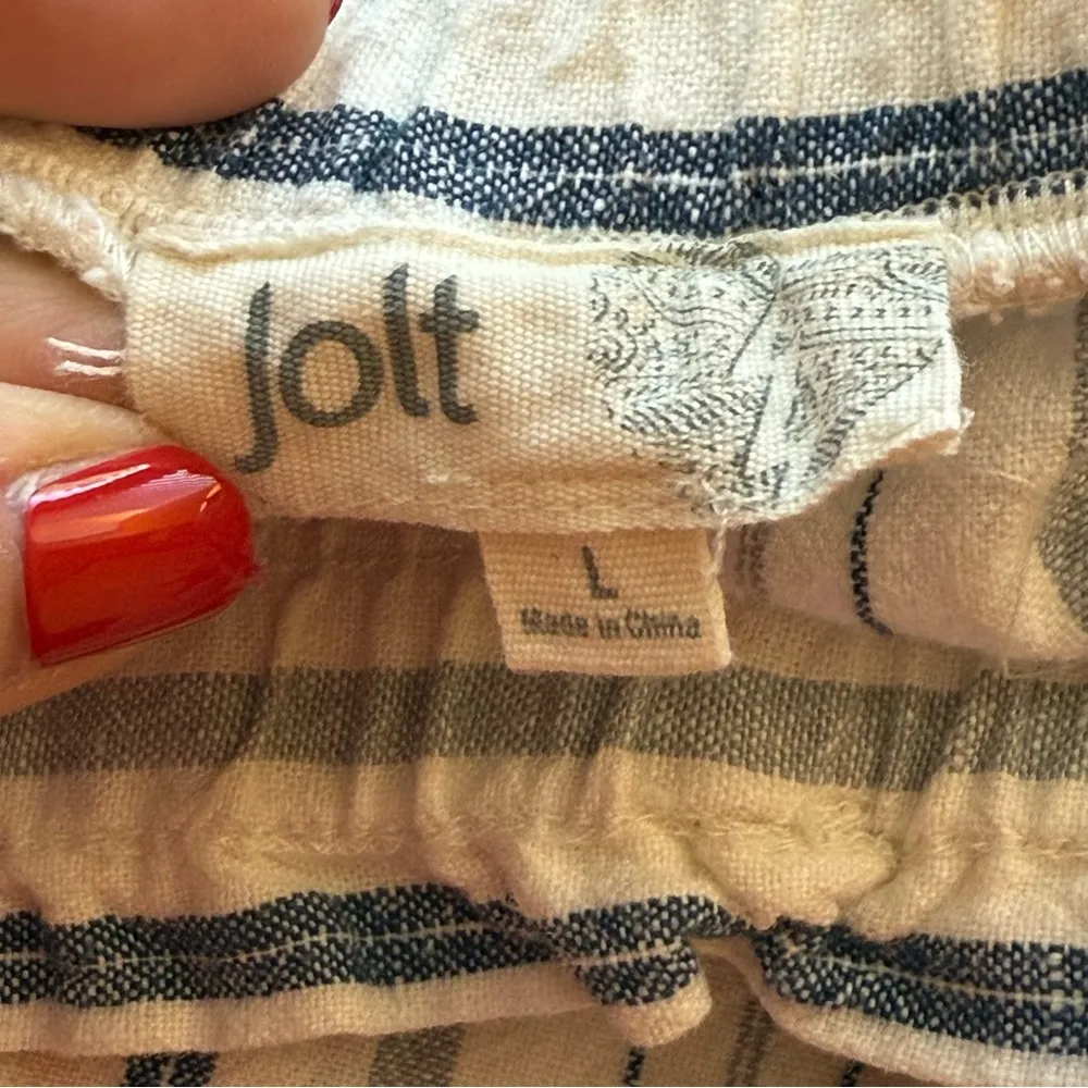 Jolt‎ Linen Blend Blue White Stripe Wide Leg Women Pants Sz L  Earthy Beach Boho - Image 5