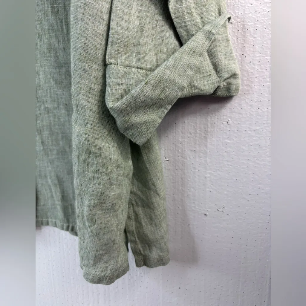 Flax L Linen Button Front Tunic Top Blouse in Sage - Image 5