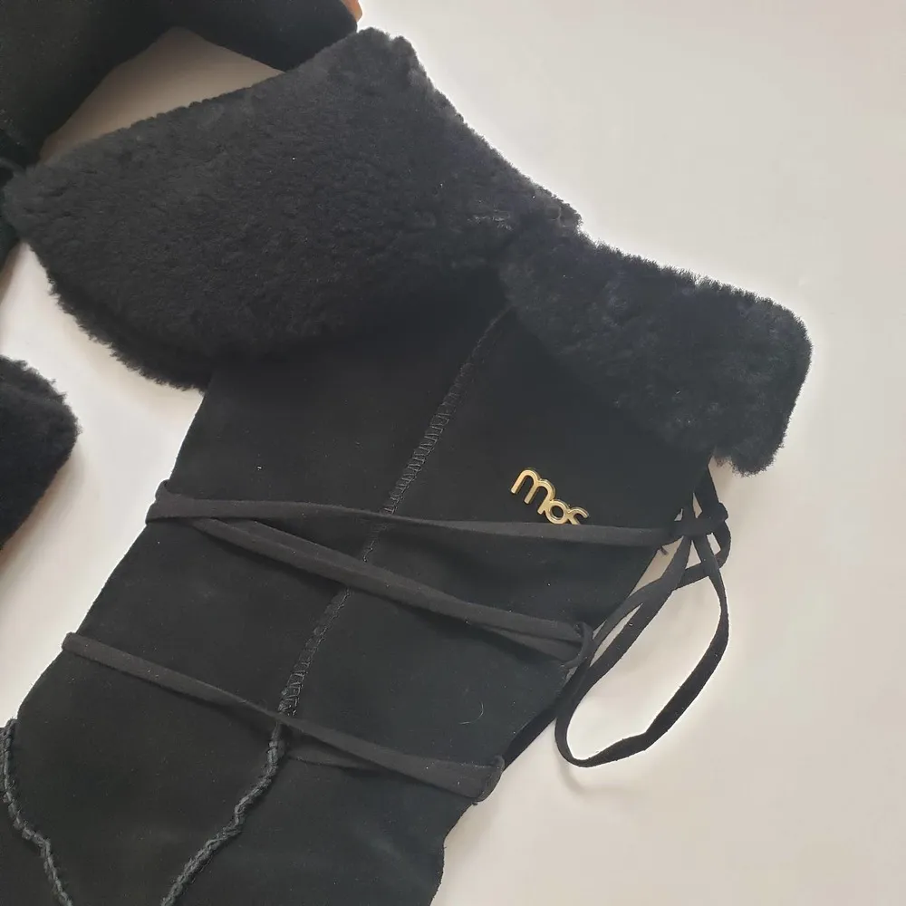 New! MOS Copenhagen Nunu Wedge Black Suede Sheepskin Lace Up Winter Boot Size 9 - Image 6