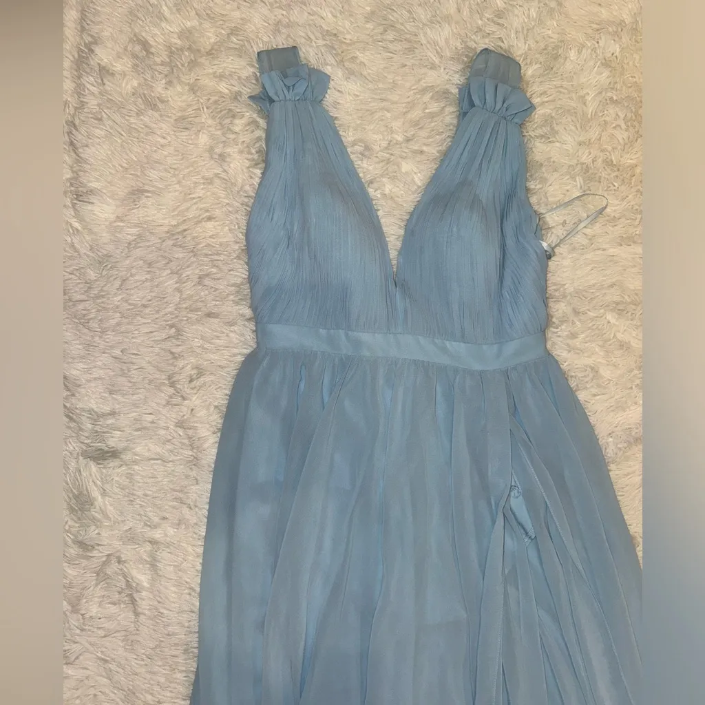 NWOT MAC DUGGAL Powder Blue Pleated Chiffon Sleeveless V-Neck Gown sz 6 - Image 5