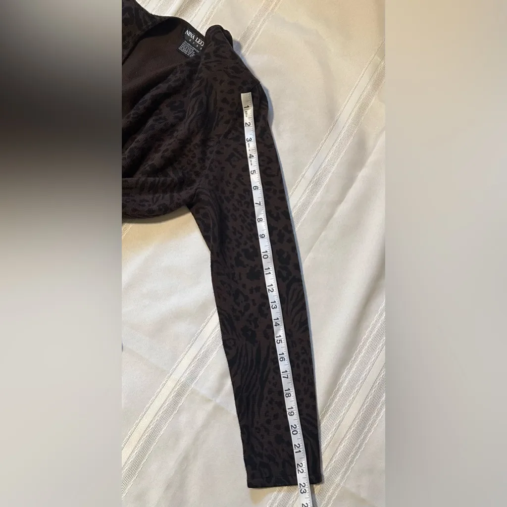 Nina Leonard Chocolate Animal Print Long Sleeve Dress - Image 7