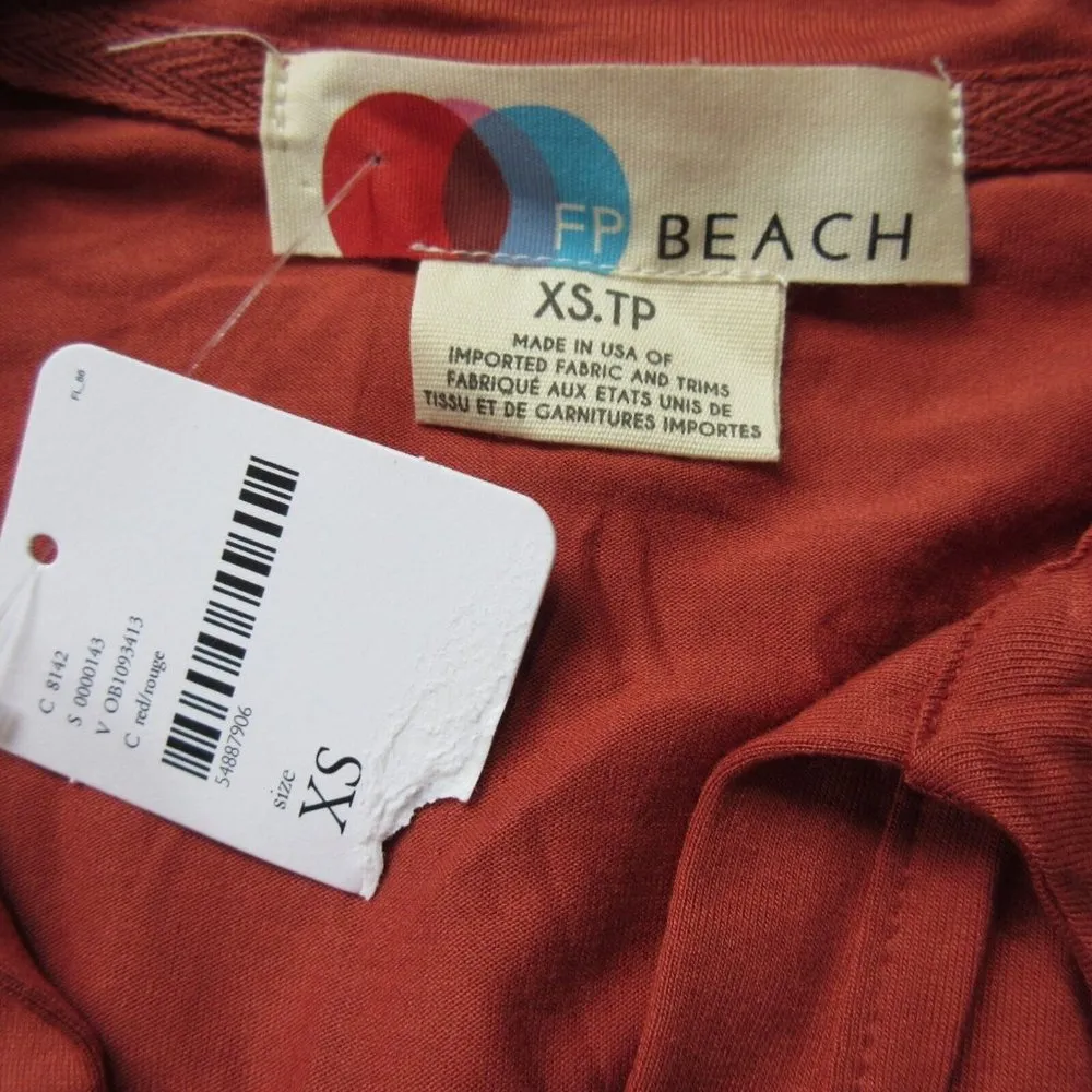 NWT Free People FP Beach Maxi Cardi in Red Rust Jersey Oversize Shirt Dress XS - Image 5