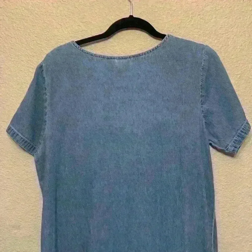 Bleu Bayou denim maxi dress sz L 90s vintage sailboat nautical grandma dressup Blue Size L - Image 7