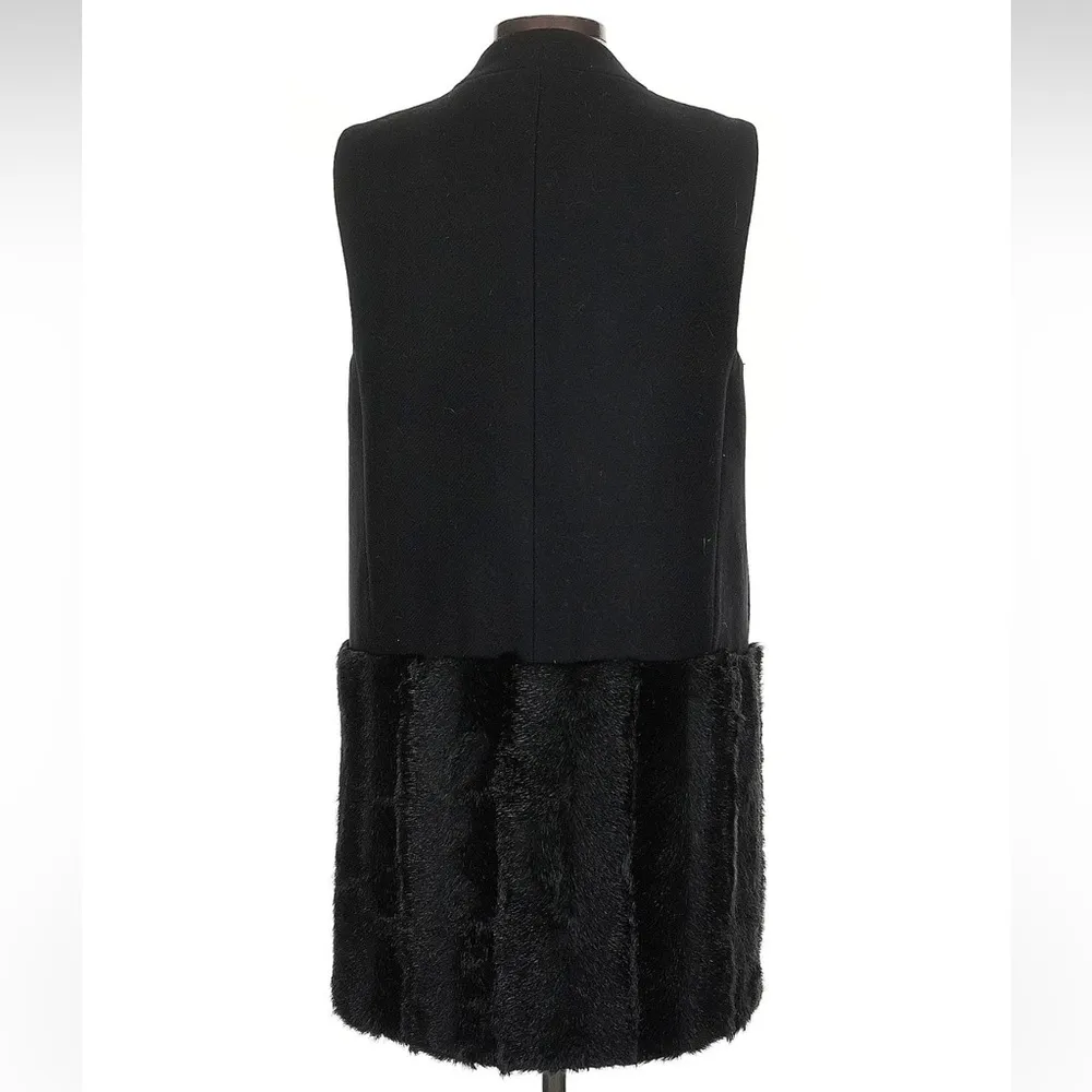 Zara Black Wool Blend Faux Fur Jacket Vest Pockets Women Size Small S Oversized - Image 6