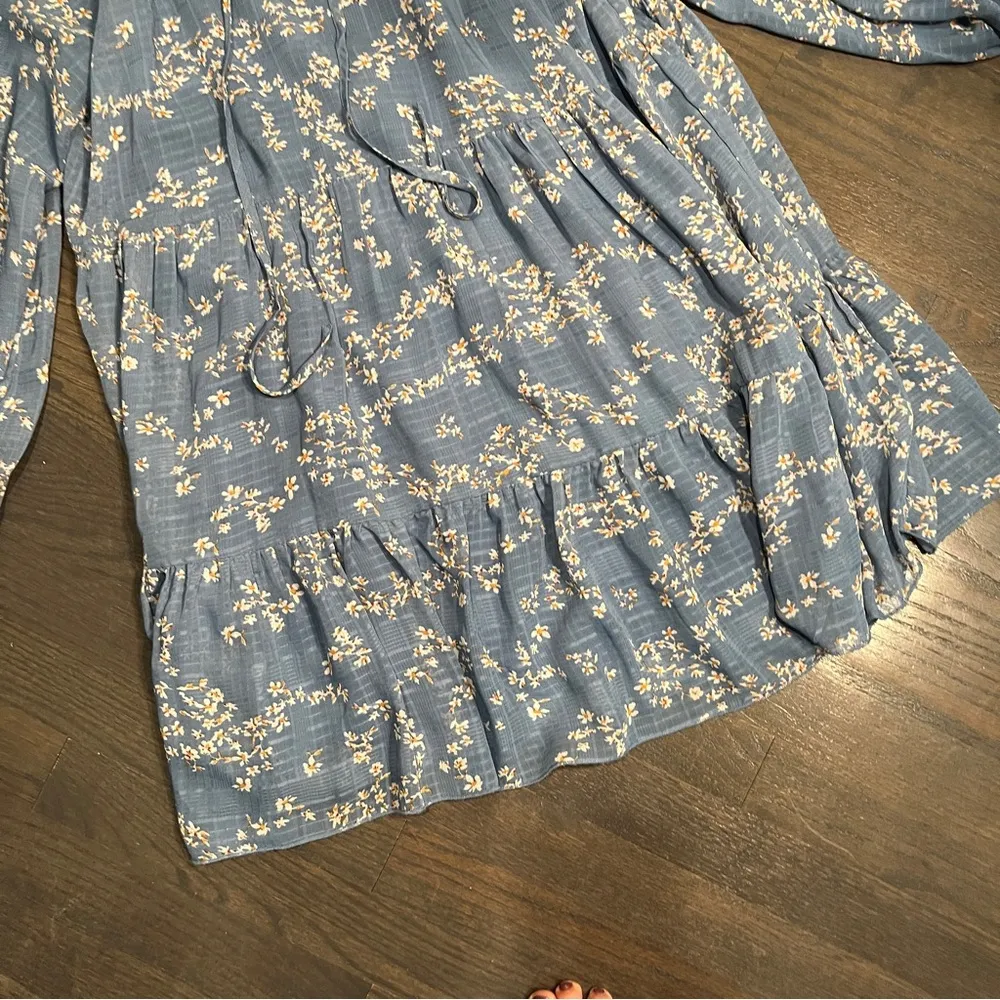 Lulu’s Romantic Type Slate Blue Floral Print Tiered Babydoll Dress Women’s S - Image 5