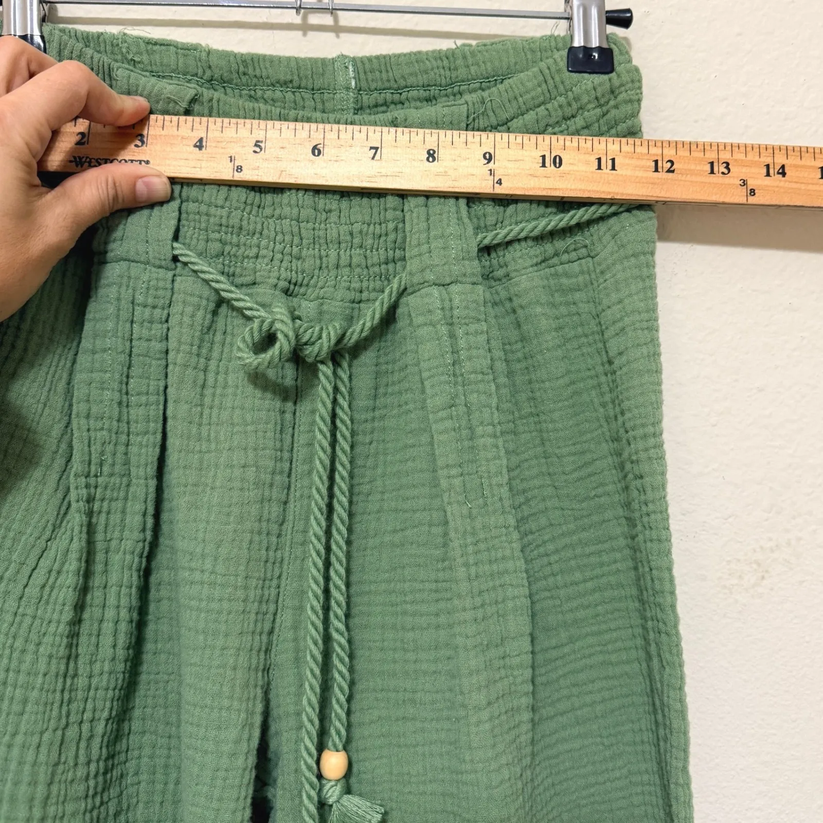 Banjara Green Gauze Wide Leg Pants Size XS High Waist Tie Waist Boho Lightweight - Image 10