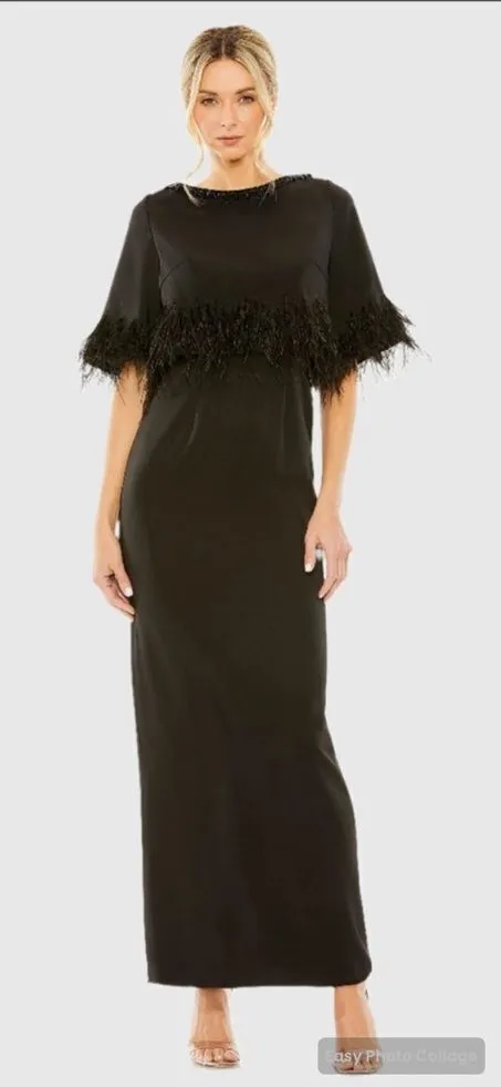 MAC DUGGAL 11787 Quarter Sleeve Crystal Neck Feather Detail Dress - Image 2