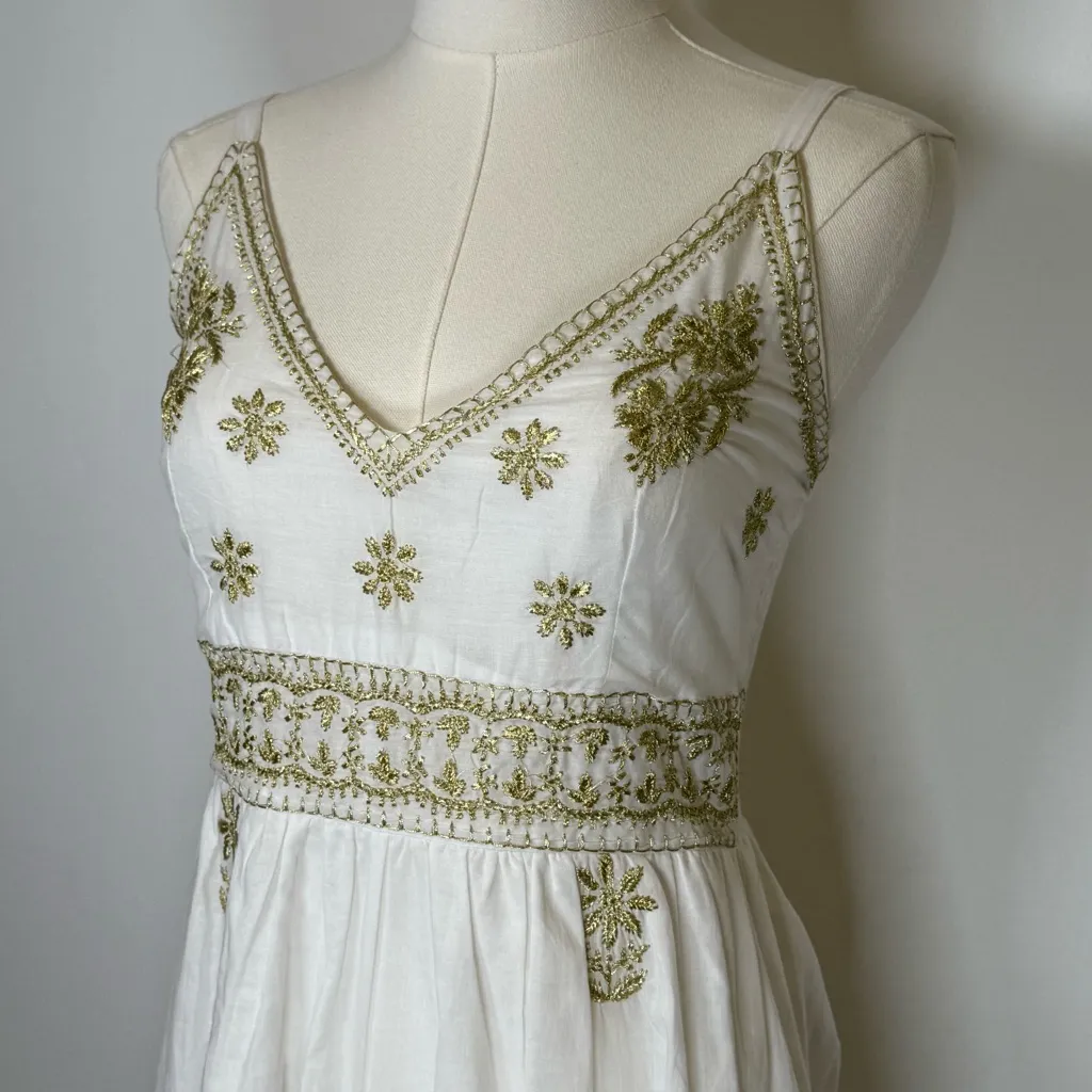 Gretchen Scott ‘Fiesta Time’ Embroidered Cotton Voile Dress Women’s Size Small White - Image 5