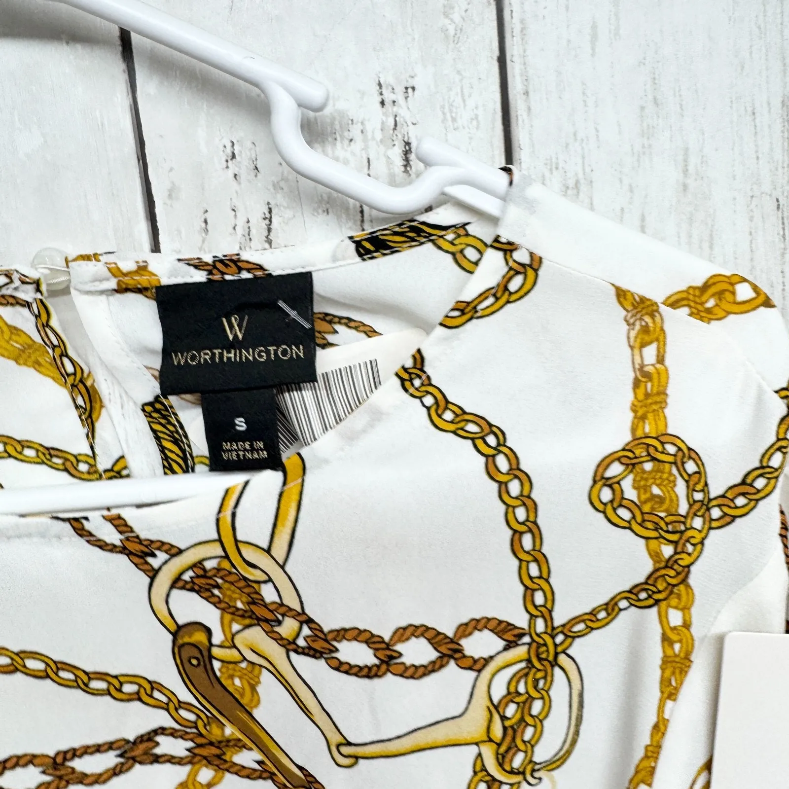 Worthington Shirt Women Size Small White Chain Tie Front Long Sleeve Blouse - Image 6