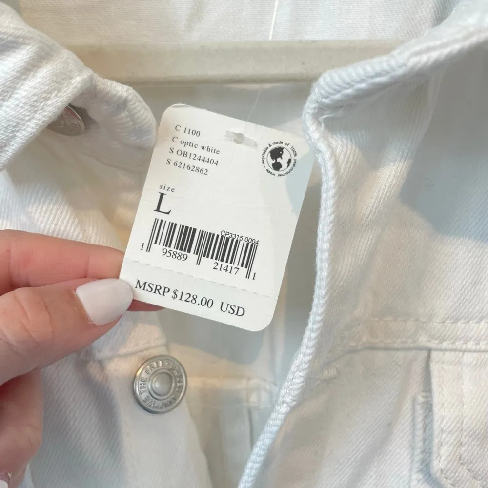 Free People We The Free Marci Jumpsuit Size Large Optic White Cotton Denim - Image 8