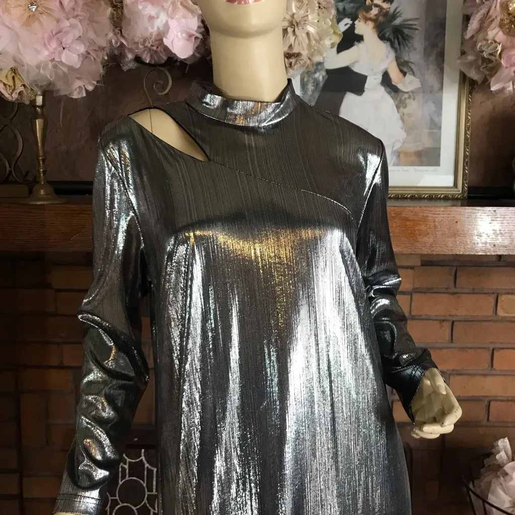 ELOQUII DARK SILVER CUT-OUT SHOULDER MOCK NECK NIGHT OUT SHIFT DRESS NWT (14) - Image 10