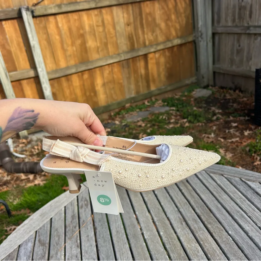 Nwt Nwt Women's Milan Slingback Heels - A New Day size 8.5  wedding pearl summer - Image 7