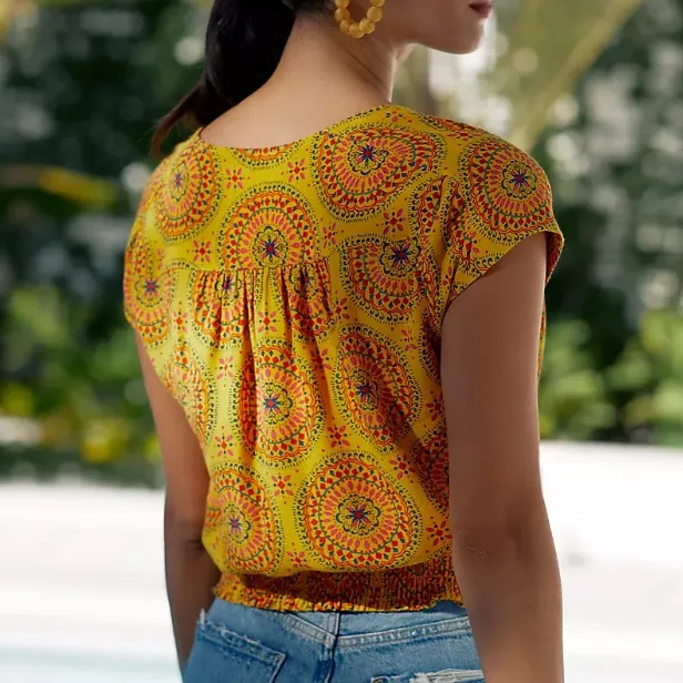 Maeve Yellow and Orange Patterned Blouse - Image 2