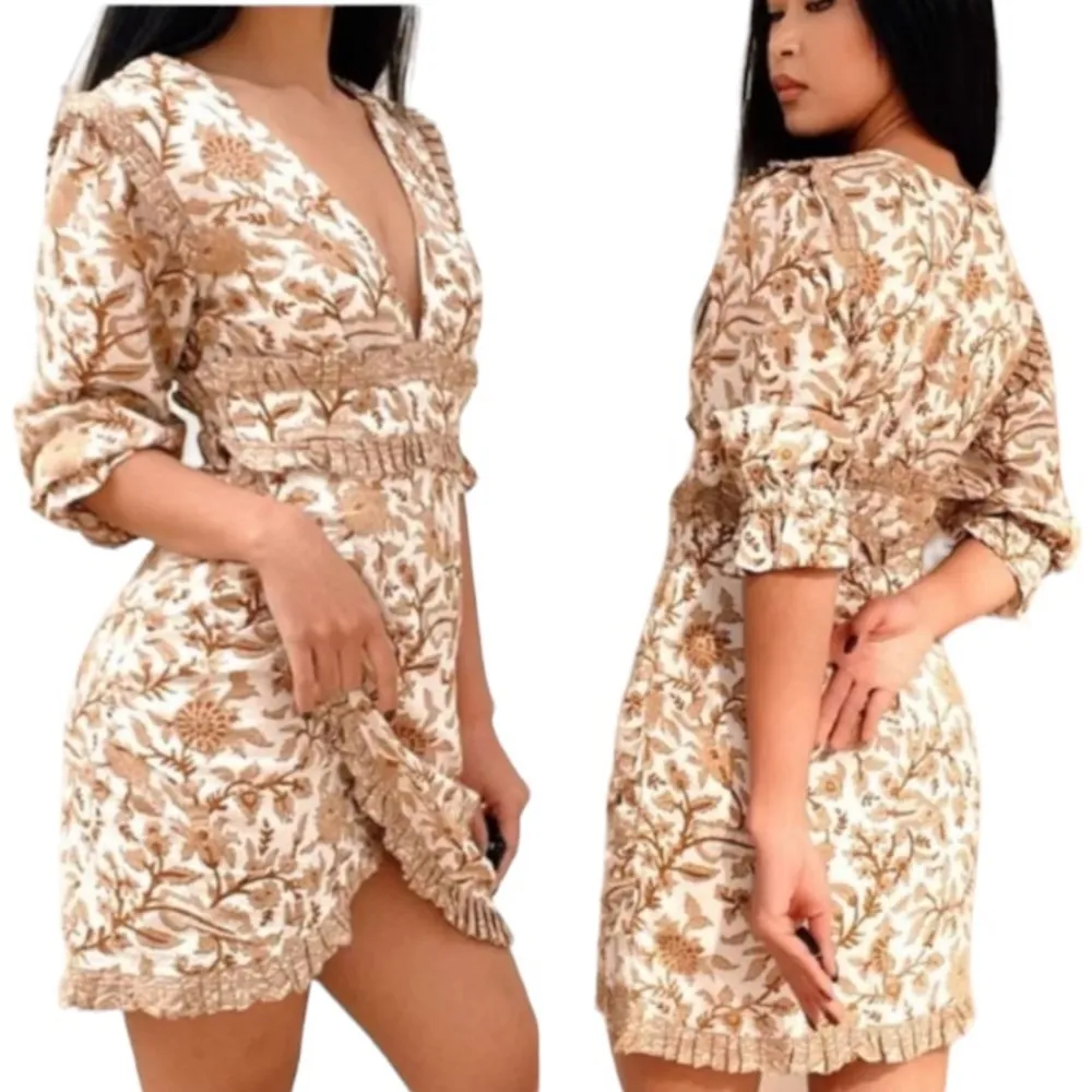 x Revolve Victoria Floral Deep V Faux Wrap Mini Dress in Autumn Block - Image 2