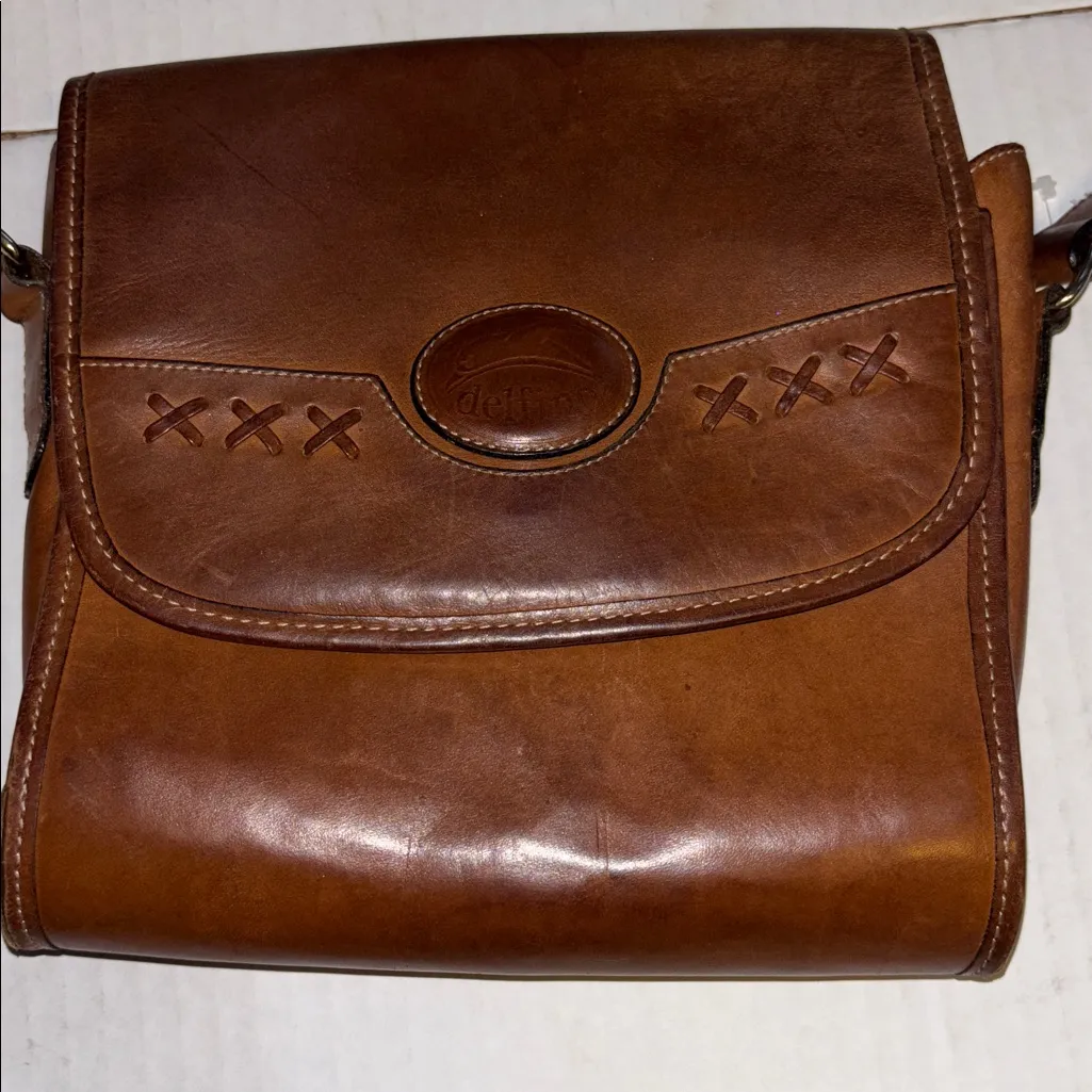 DELFINO BRAND BROWN LEATHER CROSSBODY ADJUSTABLE STRAP THICK SEASONED LEATHER - Image 1