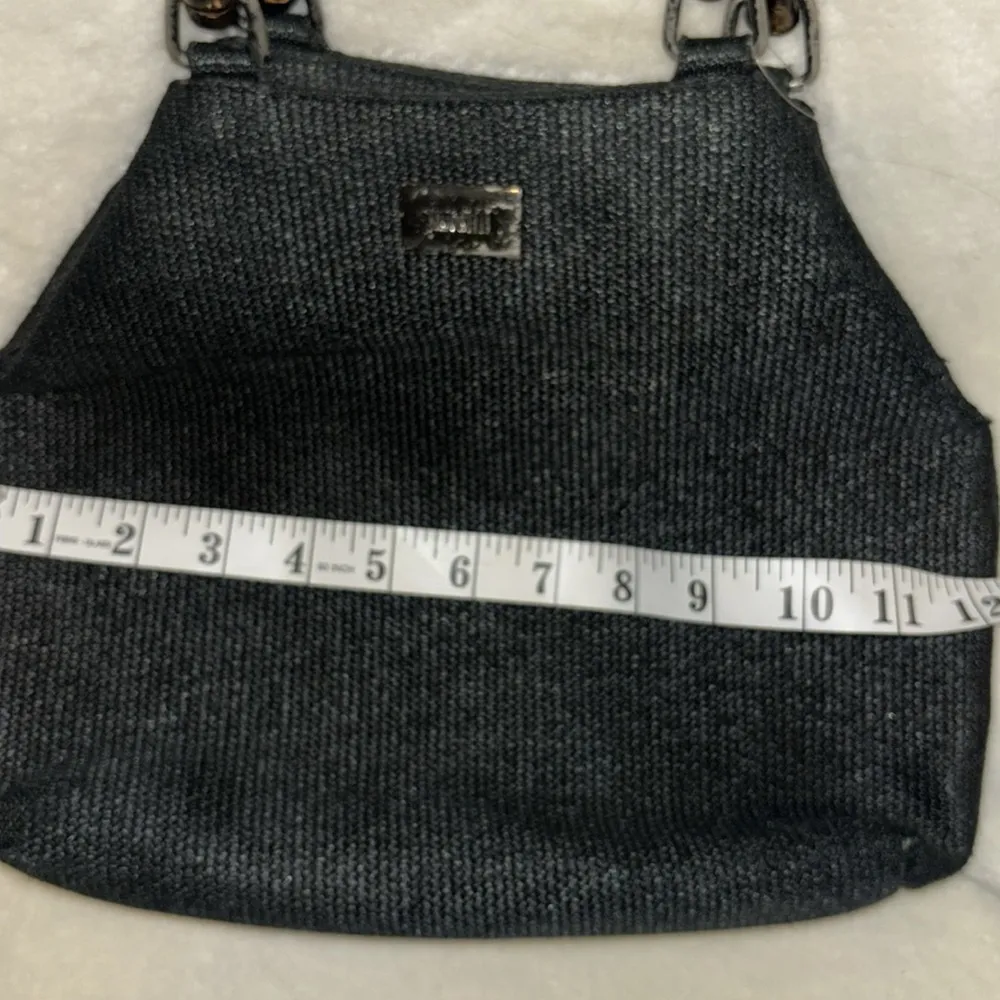 SIMONELLI BRAND BLACK HAND BAG WITH BAMBOO LIKE(ACRYLIC) HANDLES SNAP CLOSURE - Image 10