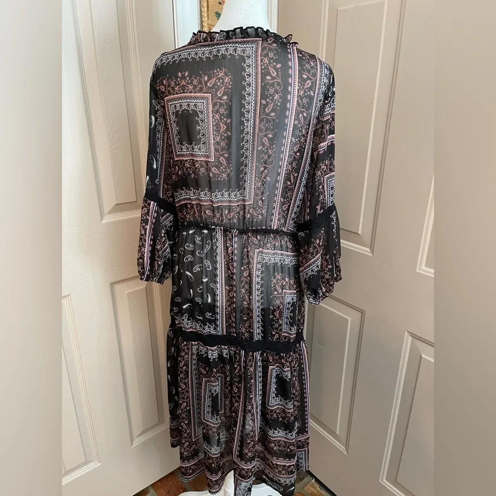 Mimi Chica all sheer boho patchwork paisley 3/4 sleeve dress swimsuit cover. L​ - Image 2