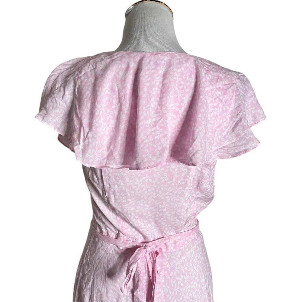 Draper James‎ Short Wrap Dress Size M Pink White Floral Ruffles Flowy Feminine - Image 6
