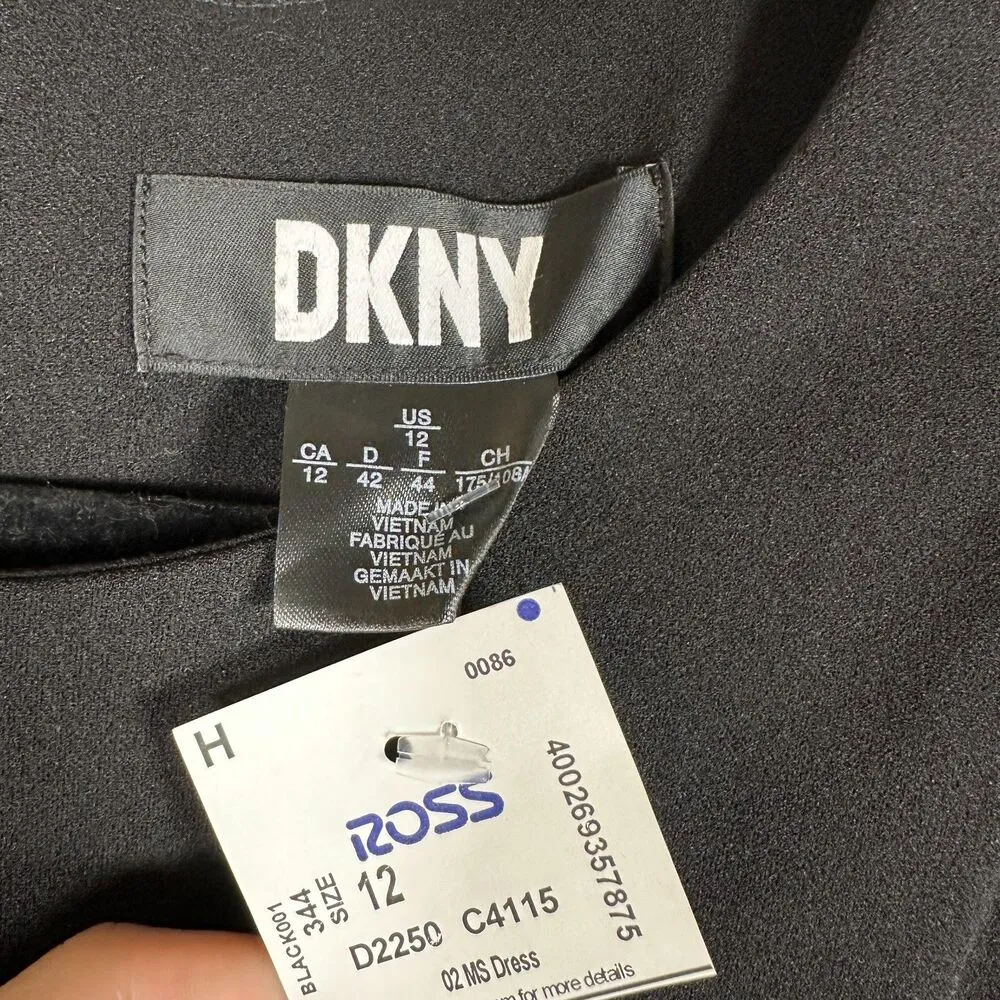 DKNY Button Sleeve Fit and Flare Black Dress Size 12 NEW with Tags - Image 10