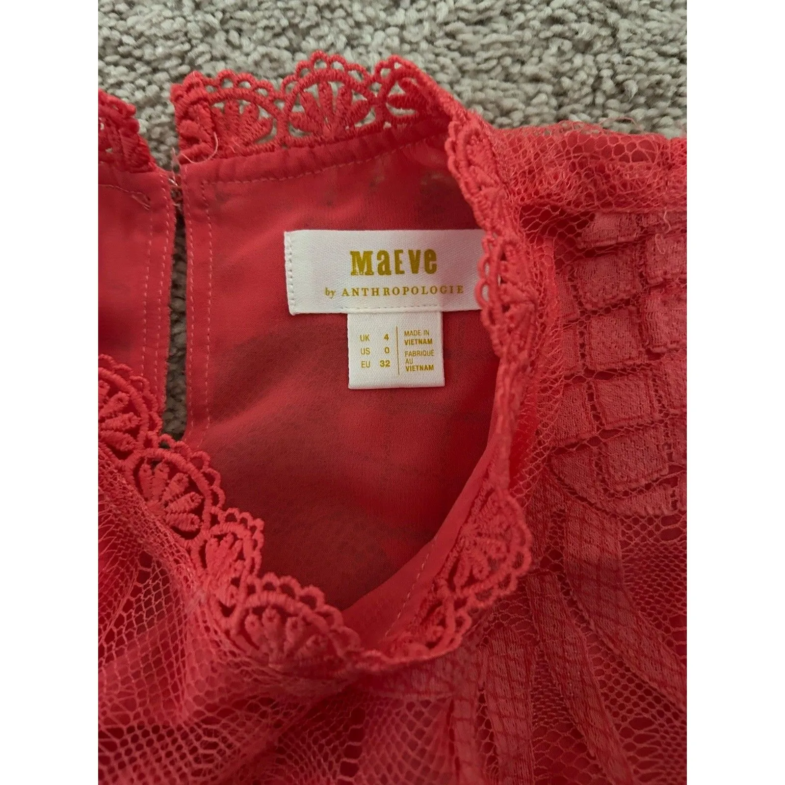 Anthropologie Maeve Pineapple Coral Lace Blouse Size 0 Preppy Career Sold Out - Image 9