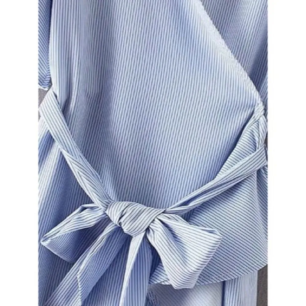 ✨HP✨Flute Sleeve Frill Trim Wrap Dress✨ Blue Size M - Image 6