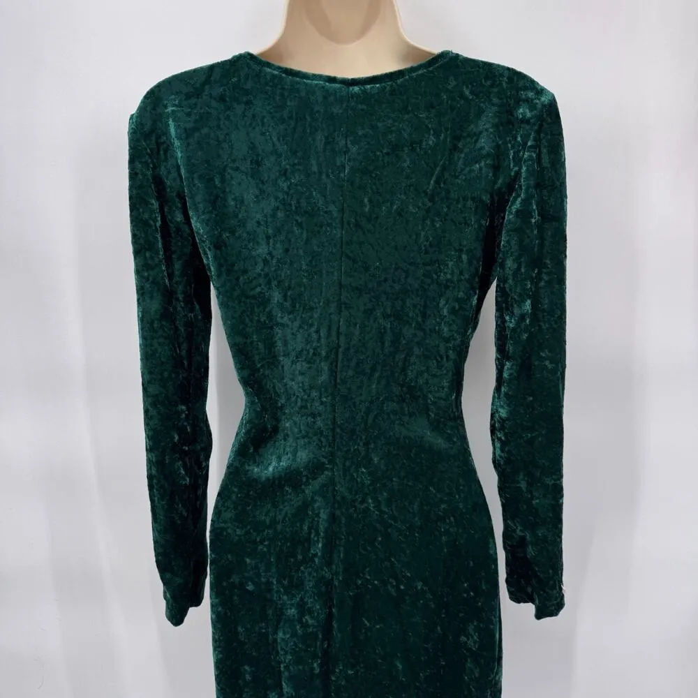 Vintage Y2K All That Jazz Forest Fairy Beaded Velvet Dress Small Green Polyester - Image 4