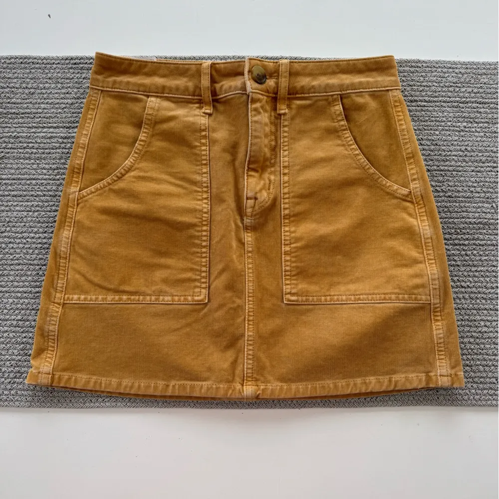 American Eagle Cognac Tan Stretch Corduroy Mini Skirt Front Back Pockets Size 0 - Image 7