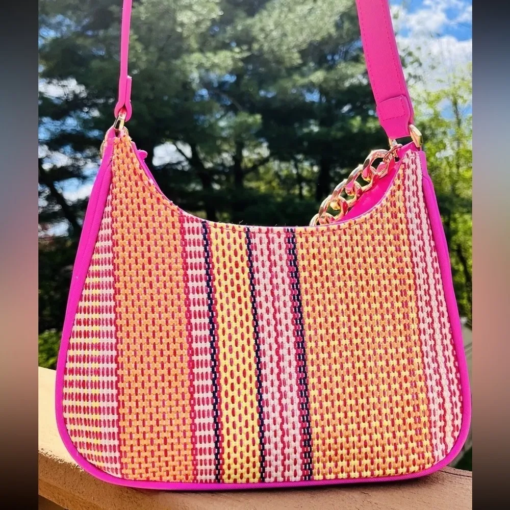 Aldo Pink Stripe shoulder Bag With Chain NWT​ - Image 4