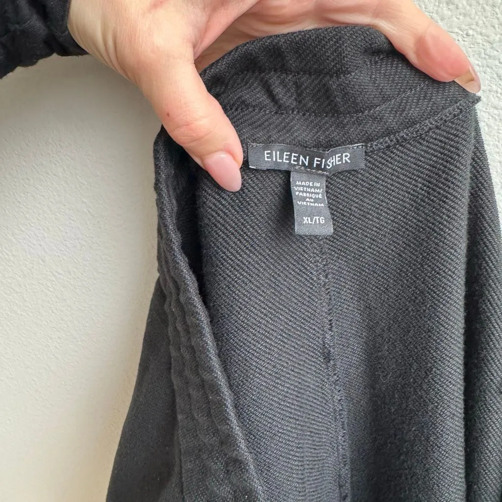 Eileen Fisher Organic Cotton Black Cropped Textured Pull On Jogger Pant Size XL - Image 4