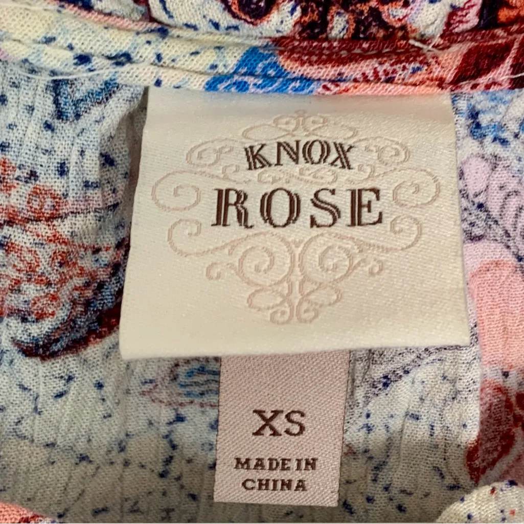 Knox Rose Floral Red White Blue Ruffled Skirted Blouse Size xs - Image 5