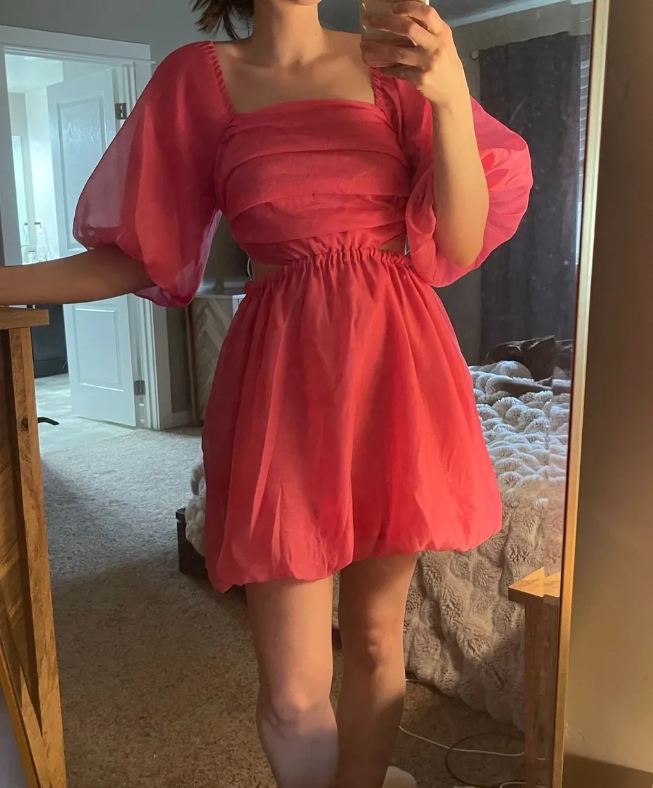 Pink puff sleeve dress - Image 10