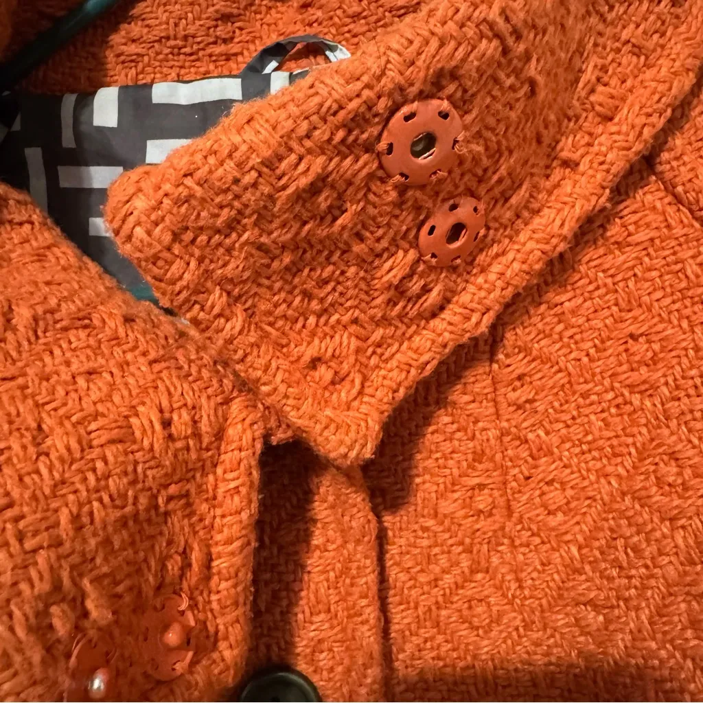 Tulle Women‎ Anthropologie Orange Textured Patterned High Neck Buttondown Coat S - Image 11