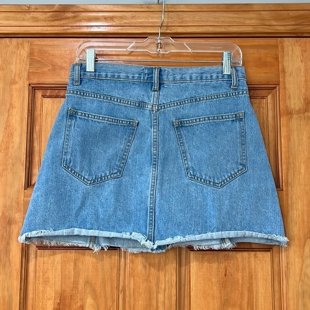 Denim Jean Skirt Raw Hem and Front Buttons - Image 3
