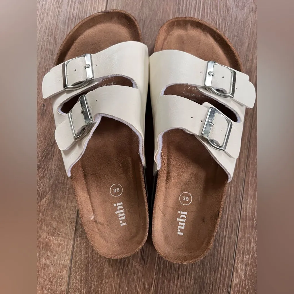 RUBI White Two Buckle Vegan Sandals Women’s Shoe Sz 38 (7 - Image 3