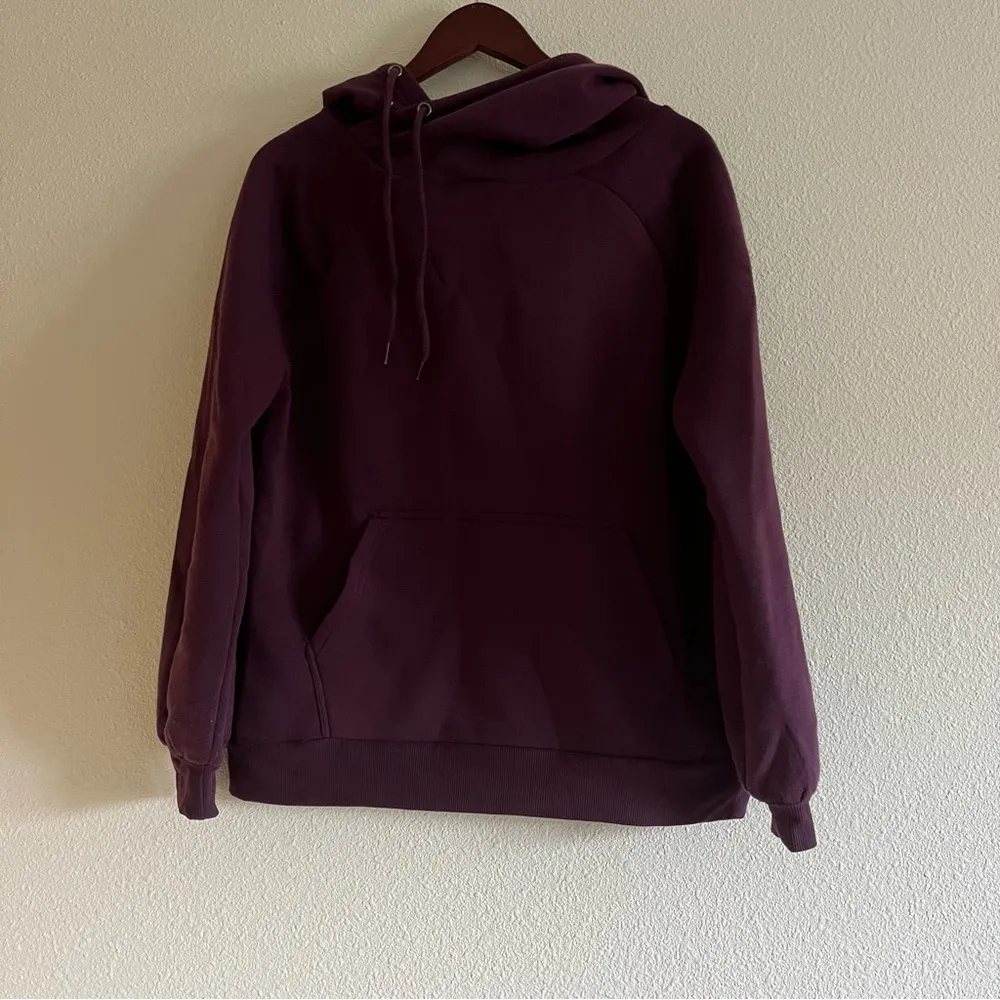 Women's Zenana Purple / Wine Cowl Neck Hoodie Size Medium - Image 4