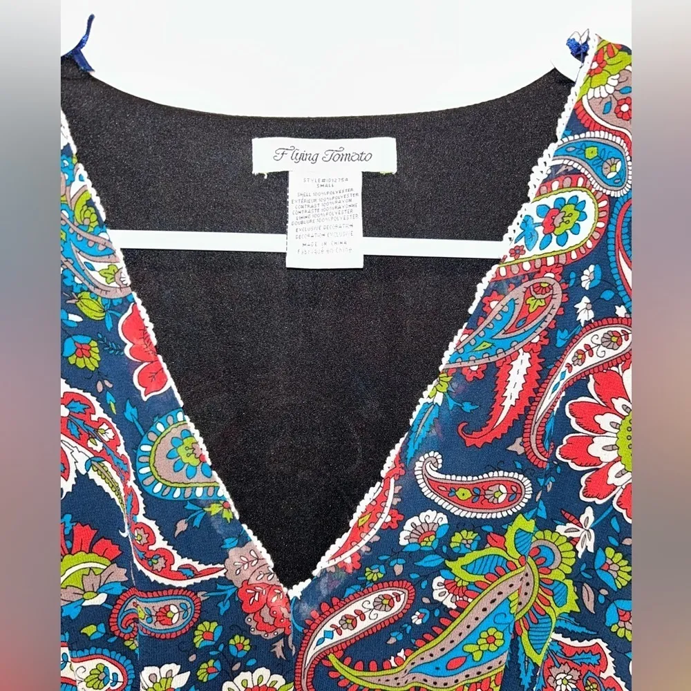 Anthropologie Flying Tomato Embroidered Waist Paisley Boho Chiffon Dress Size S - Image 3