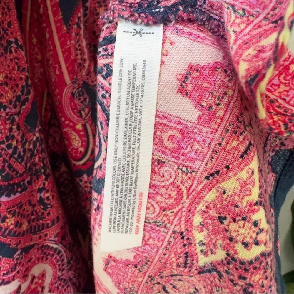 Free People Intimately Boho Paisley Pattern Spaghetti Strap Dress Button Up Lace - Image 8