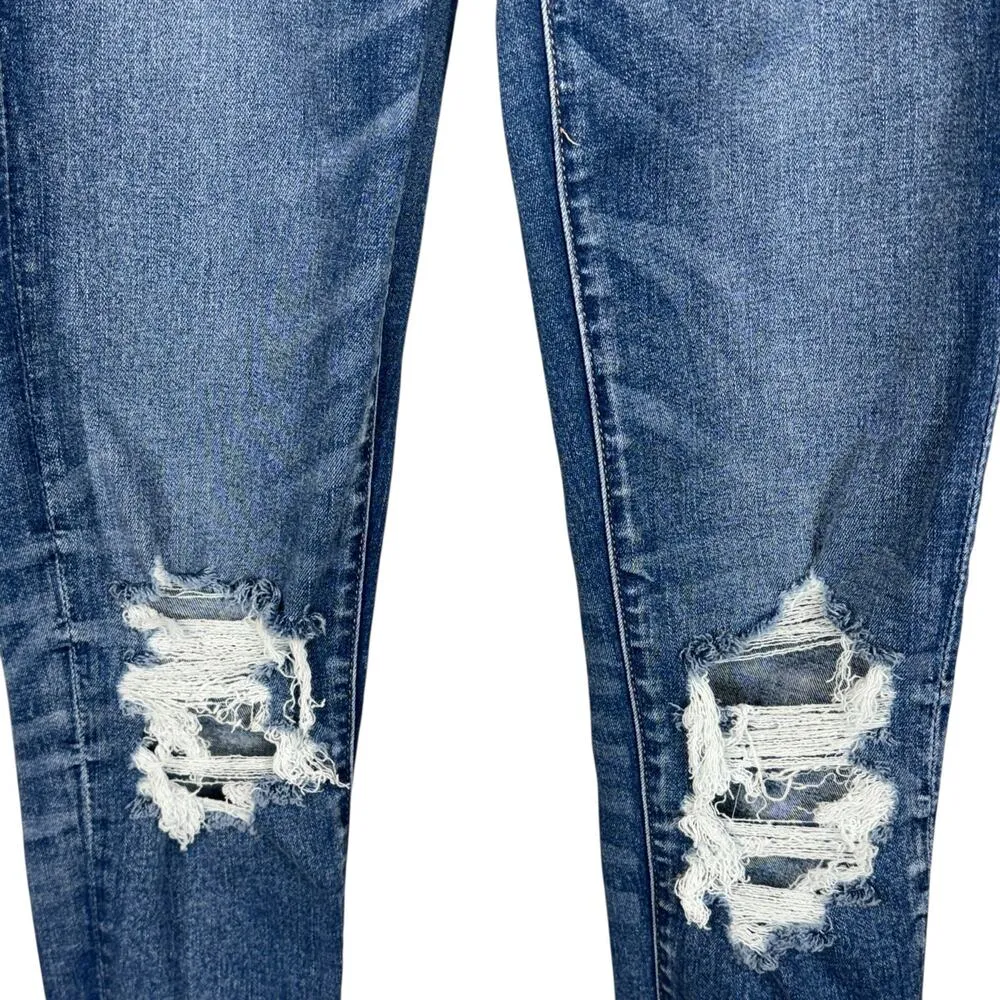 American Eagle SZ 2 LONG Hi-Rise Jeggings Jeans Distressed Rips Stretch Zip-Fly - Image 3