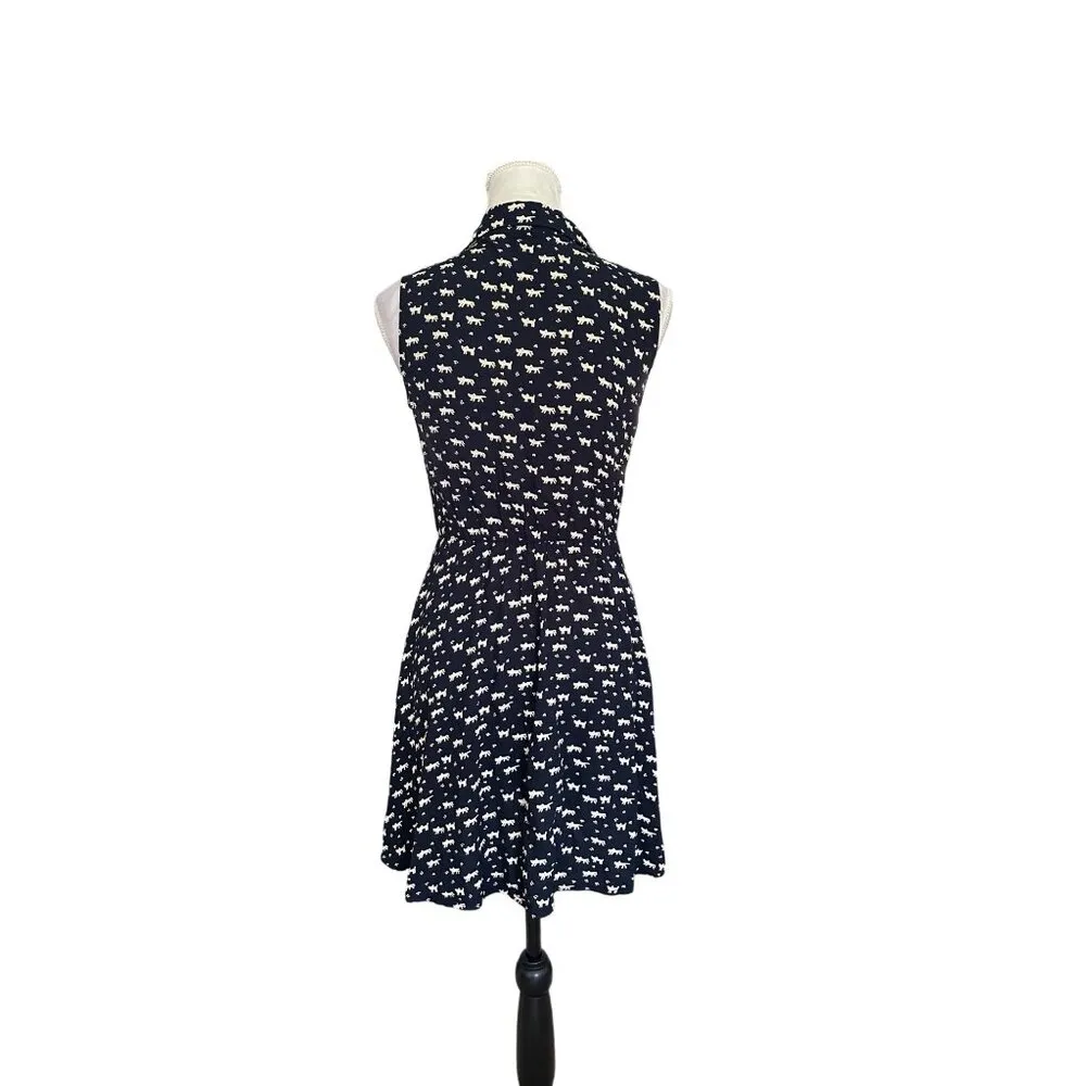Sleeveless Allegra K Cat Print Navy Dress Small Goth Edgy Girly Artsy Quirky - Image 4