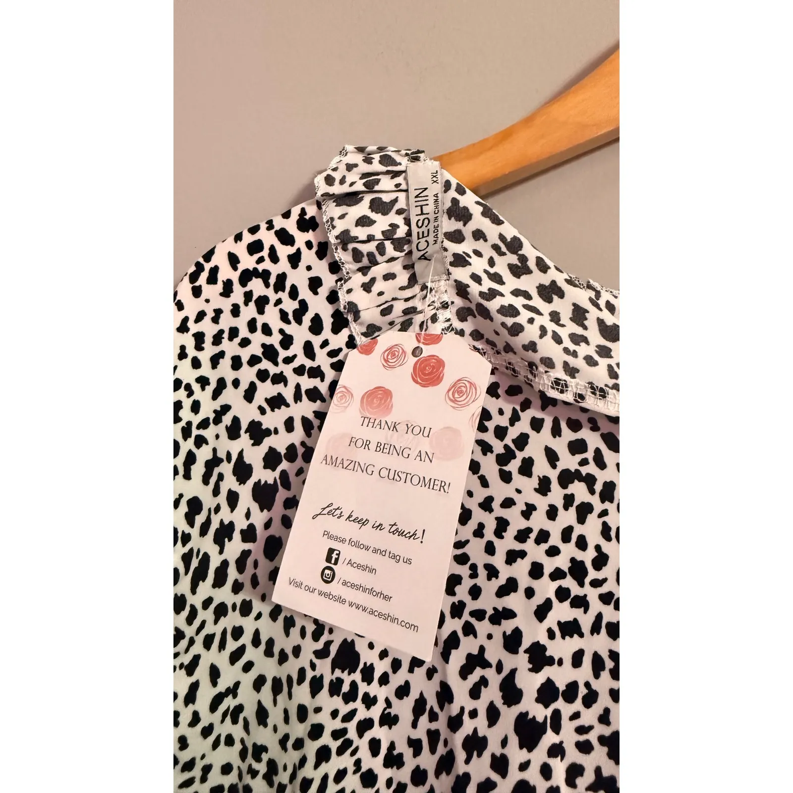 ACHSHIN Women's Black White Dalmatian Print Ruffle Neck Tiered Babydoll Top XXL - Image 3