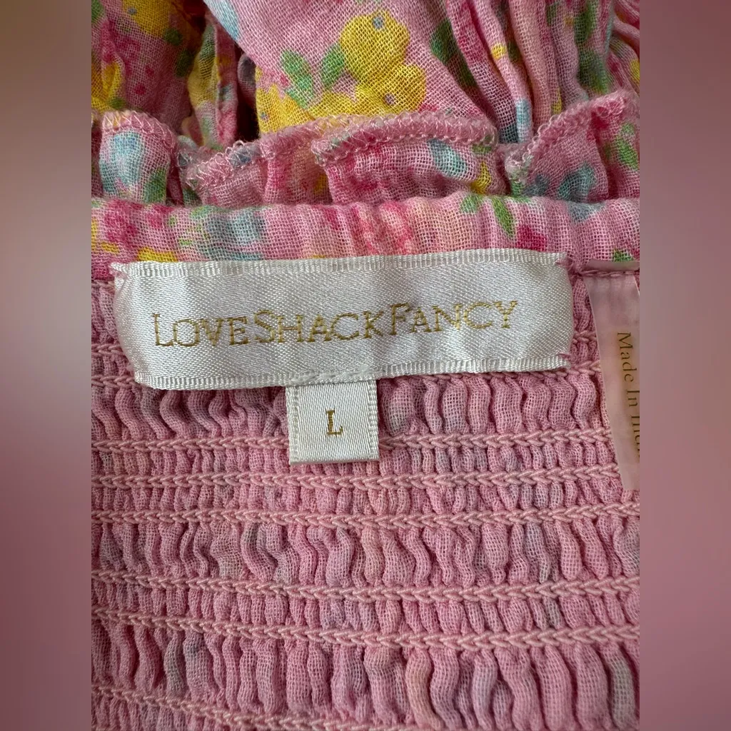 Loveshackfancy Violet Ruffle Mini Dress in Floral Melon Punch size Large $395 - Image 4