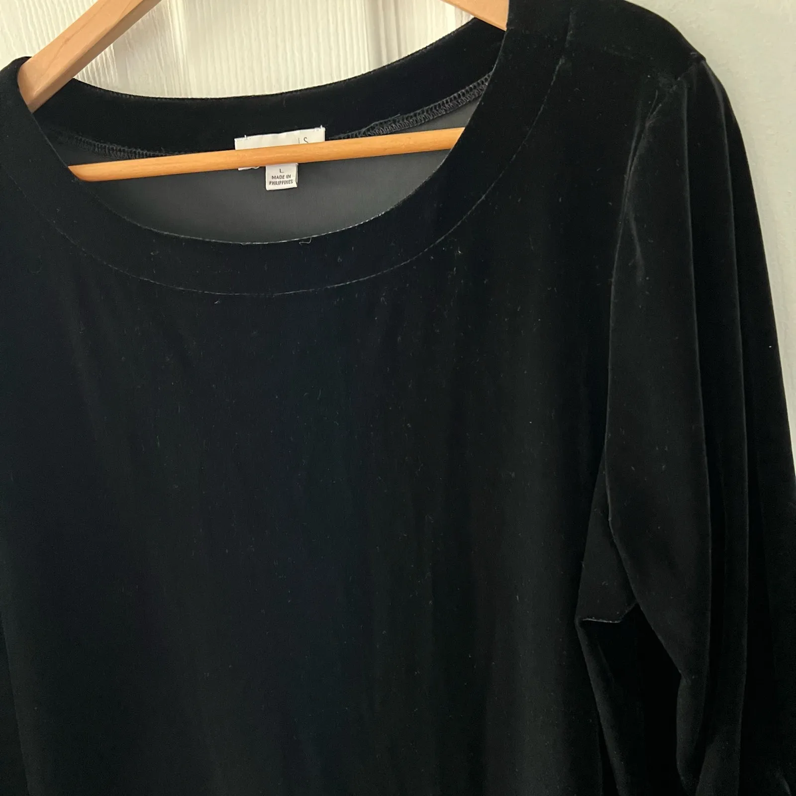 Susan Graver Black Velour Shift Dress Large 3/4 Rouch sleeve Witchy whimsigoth - Image 3