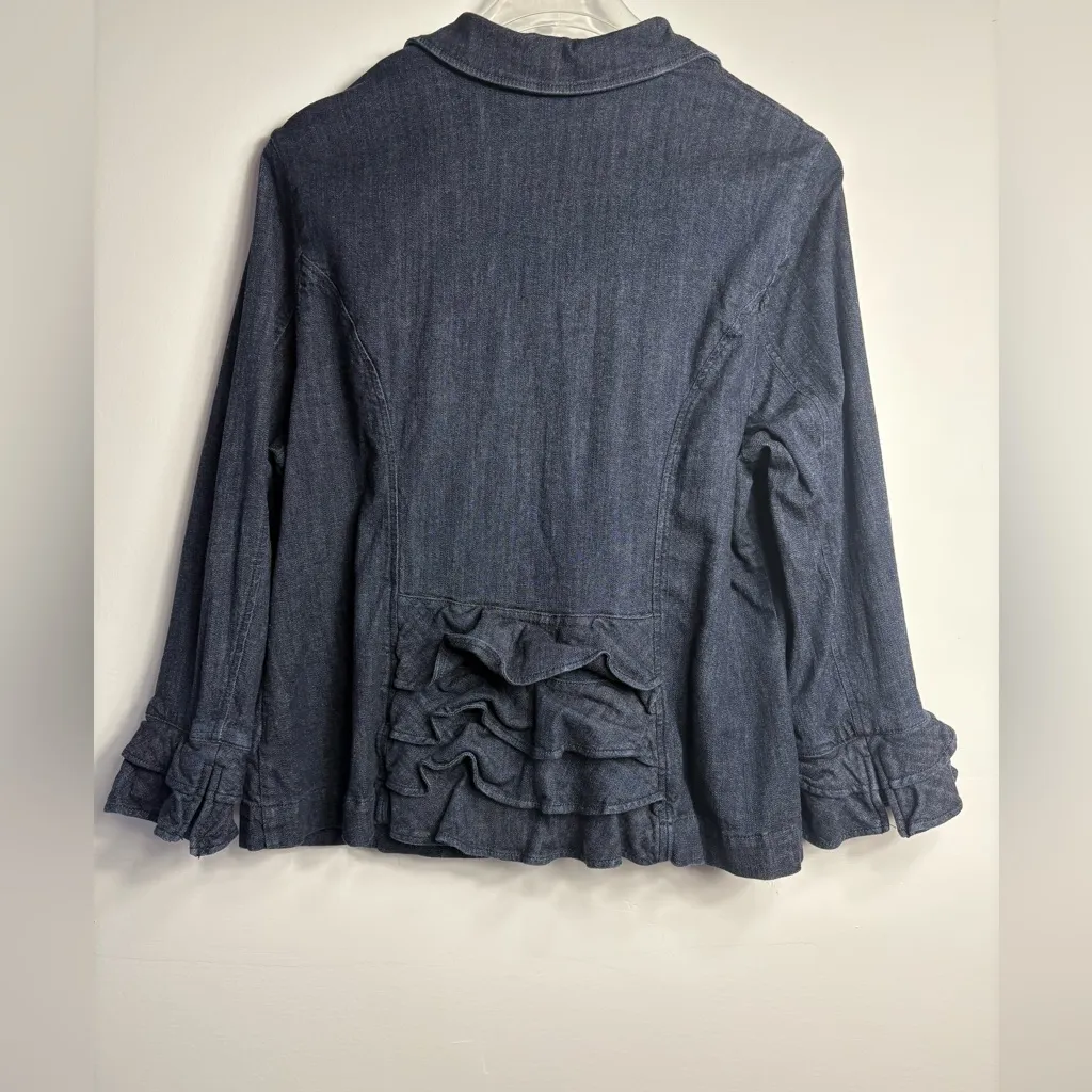 Jessica London Women's Sz 18W Blue Denim One Button Blazer With Ruffles - Image 5