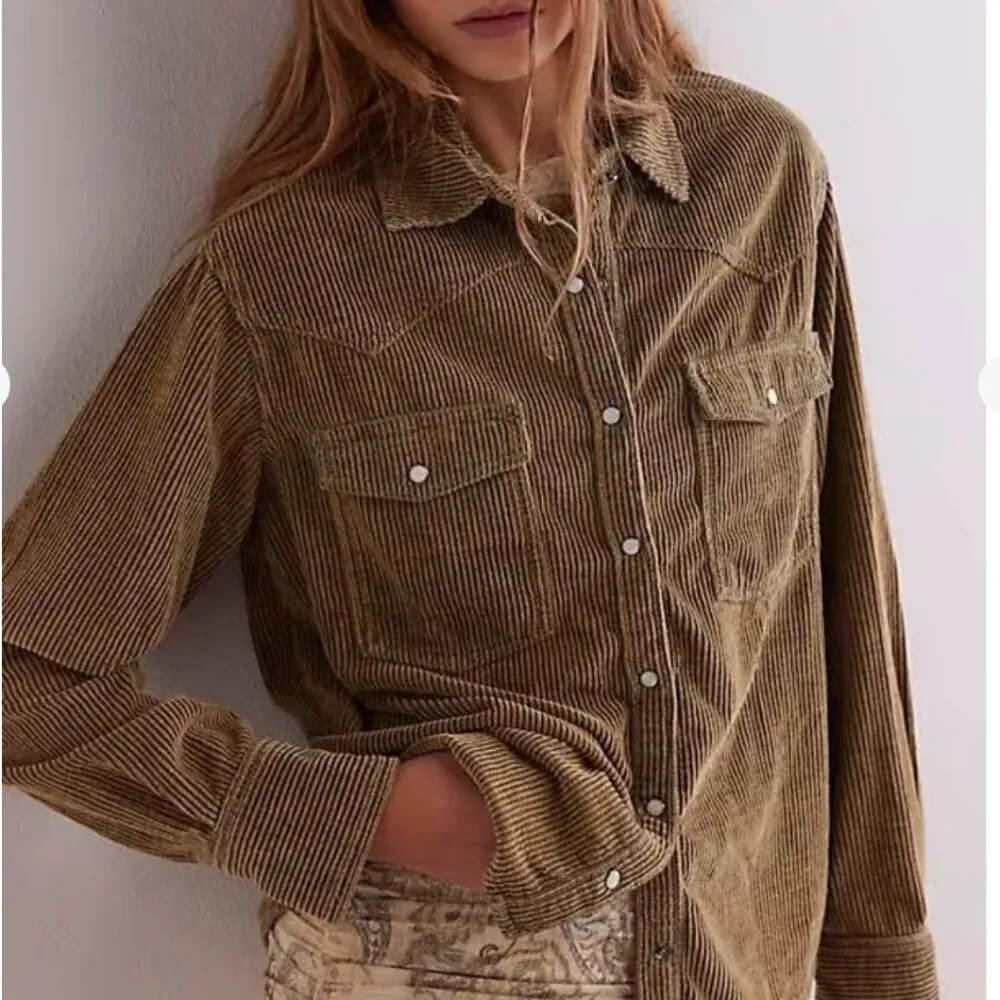 NWT Free People Hideaway Cord Shirt in Roscoe Bermuda - Image 3
