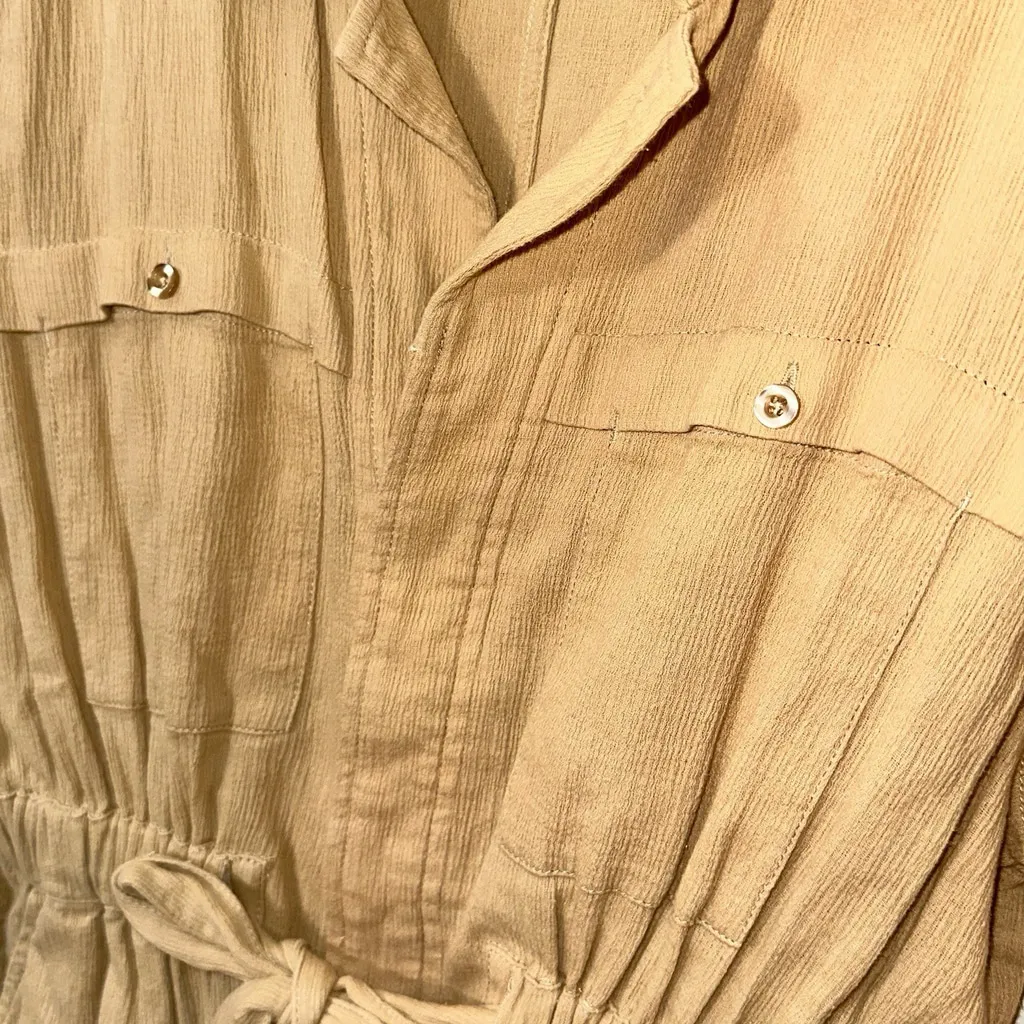 L'Academie Kaisi Romper Cotton Tie Waist Gauze Tan Khaki Utility Small EUC - Image 10